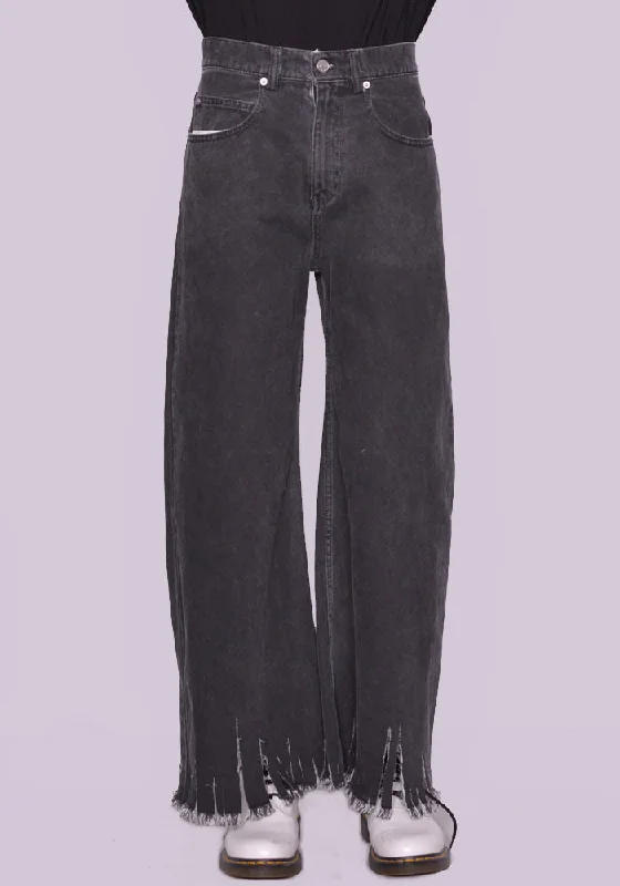 Urban Outfits MARNI PUJU0060Y1 RIPPED HEM TROUSERS WASHED BLACK