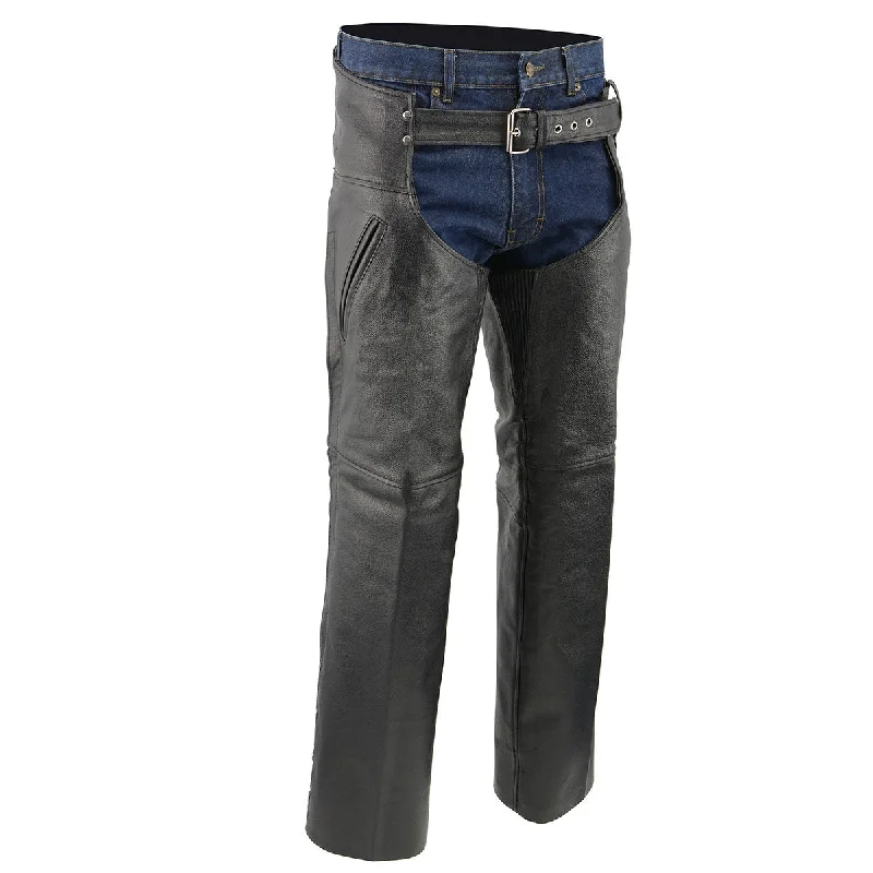 Classic Styles Men's XS301 Black Deep Pocket Premium Leather Motorcycle Chaps