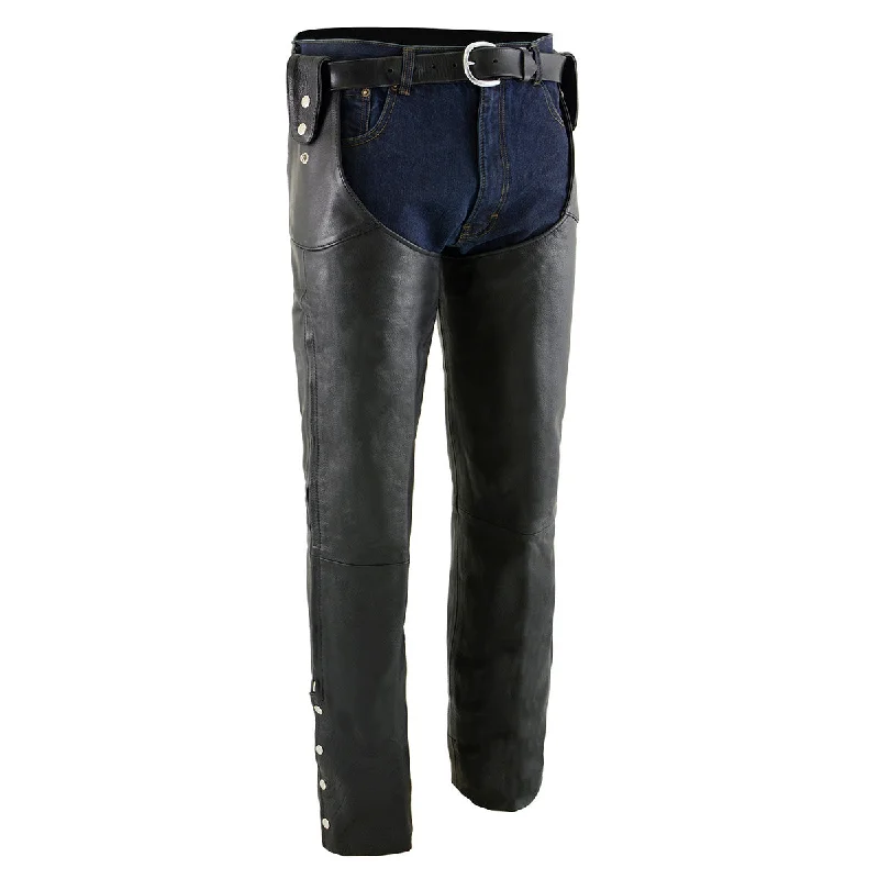 Comfort Jackets Milwaukee Leather Chaps for Men's Black Leather Belt Less- Adjustable Side Snap Loop Motorcycle Riders Chap- SH1198 Comfort Jackets Milwaukee Leather Chaps for Men's Black Leather Belt Less- Adjustable Side Snap Loop Motorcycle Riders Chap- SH1198