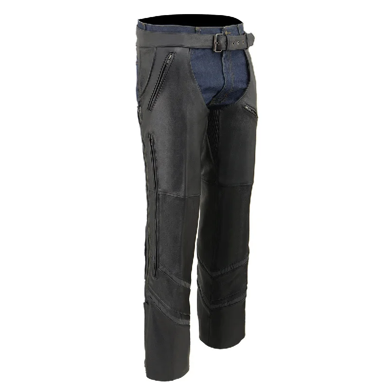 Smart Suits Milwaukee Leather ML1144 Men's Black Premium Leather Vented Motorcycle Rider Chaps w/ Reflective Piping Smart Suits Milwaukee Leather ML1144 Men's Black Premium Leather Vented Motorcycle Rider Chaps w/ Reflective Piping