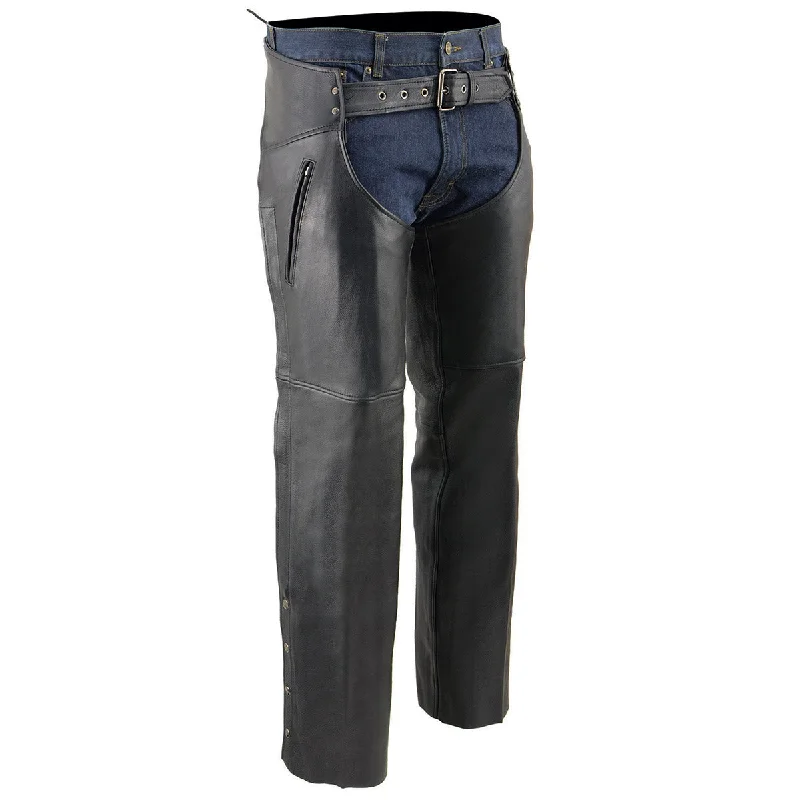 Trendy Shoes Milwaukee Leather Men's Black Cool-Tec Premium Leather Motorcycle Rider Chaps w/ 2 Zipper Thigh Pockets-MLM5502