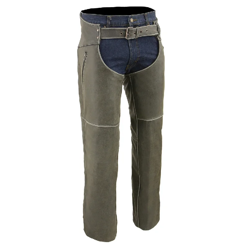 Practical Clothing Milwaukee Leather Chaps for Men's Vintage Grey Slate Leather - Deep Zipped Thigh Pockets Motorcycle Chap - MLM5536 Practical Clothing Milwaukee Leather Chaps for Men's Vintage Grey Slate Leather - Deep Zipped Thigh Pockets Motorcycle Chap - MLM5536