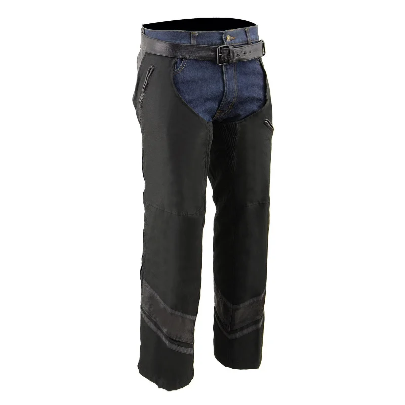 Athletic Tops Milwaukee Leather MPM5706 Men's Black Vented Textile Chaps with Leather Trim Athletic Tops Milwaukee Leather MPM5706 Men's Black Vented Textile Chaps with Leather Trim