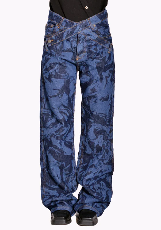 Sports Gear NINAMOUNAH T_04 PANDA DENIM TROUSERS LASER BLEACH INDIGO