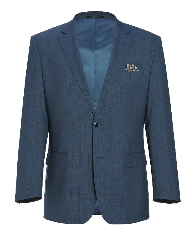 Trendy Tees 100% Wool Mini Check Pattern Regular Fit 2 Button Blazer in Blue