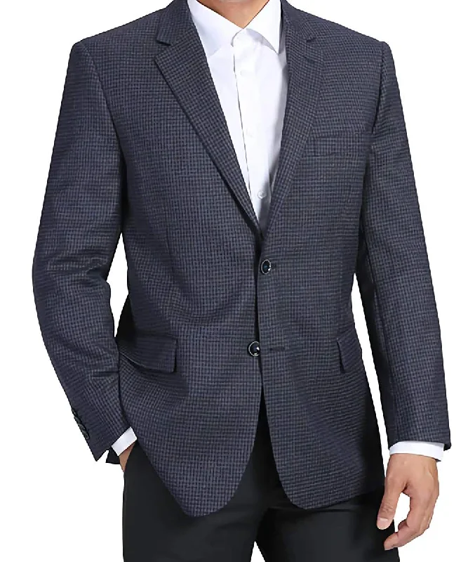 Relaxed Looks 100% Wool Regular Fit 2 Button Blazer Mini Check in Navy