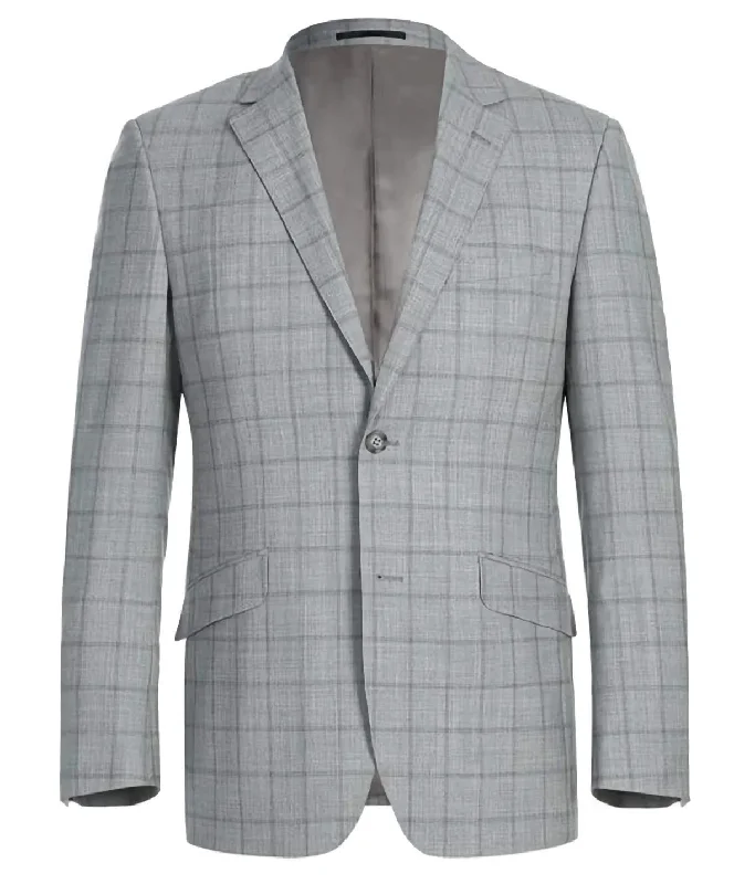 Bold Outfits 100% Wool Slim Fit Windowpane Dress Suit 2 Piece in Gray