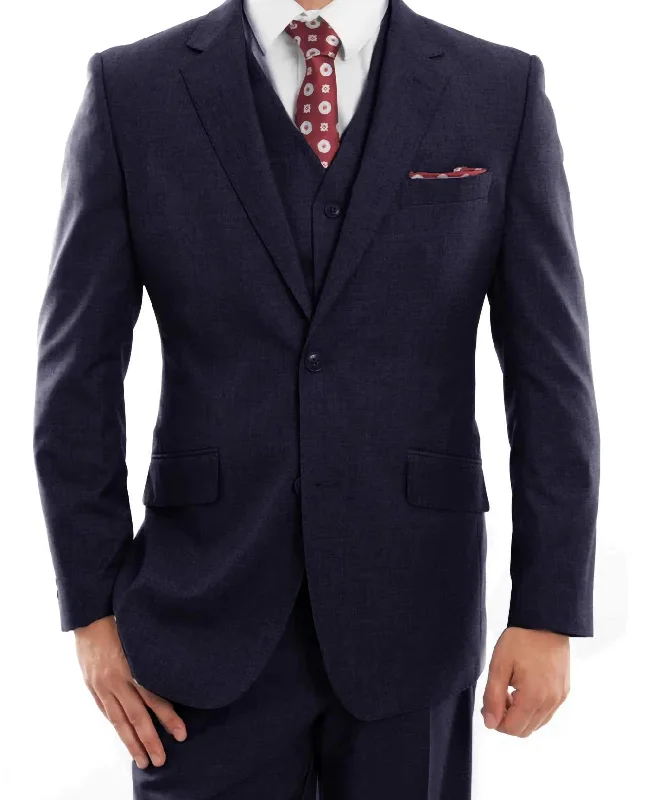 Premium Wardrobe Wool Suit Modern Fit Italian Style 3 Piece in Navy