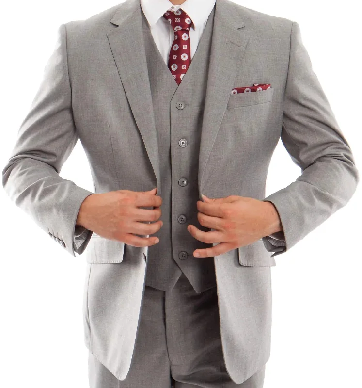 Business Casual Wool Suit Modern Fit Italian Style 3 Piece in Gray