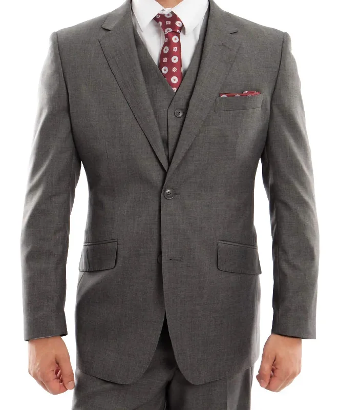 Versatile Wear Wool Suit Modern Fit Italian Style 3 Piece in Dark Gray