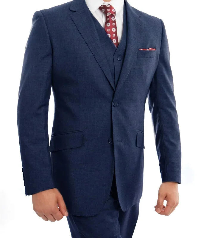 Cool Jackets Wool Suit Modern Fit Italian Style 3 Piece in Indigo