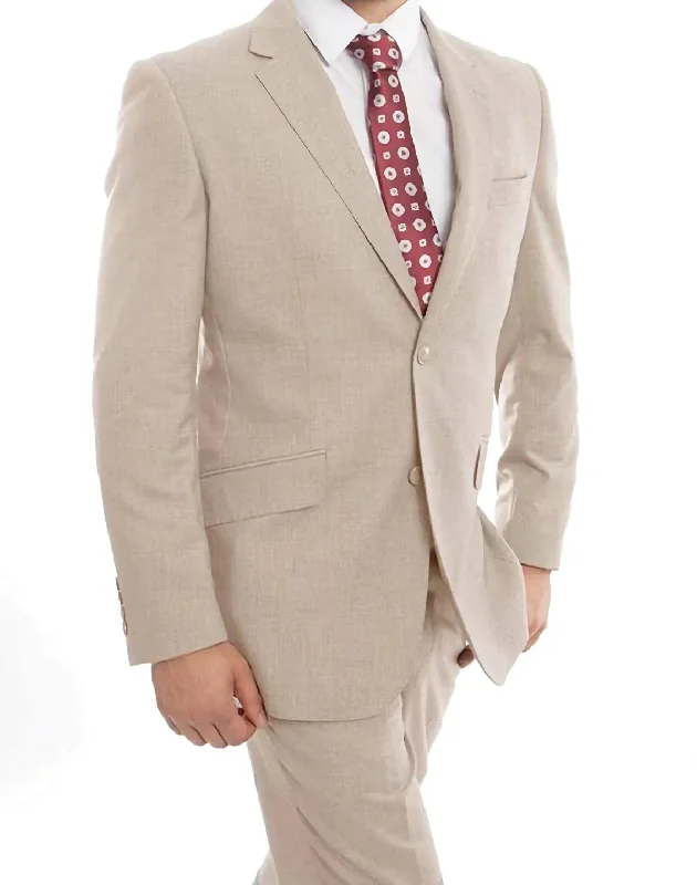 Travel Wear Wool Suit Modern Fit Italian Style 2 Piece in Tan