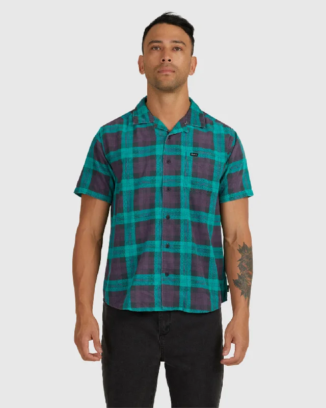 Classic Styles Barbed Plaid Short Sleeve Shirt - Teal