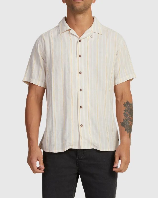 Fashion Jeans Beat Stripe Short Sleeve Shirt - Sand