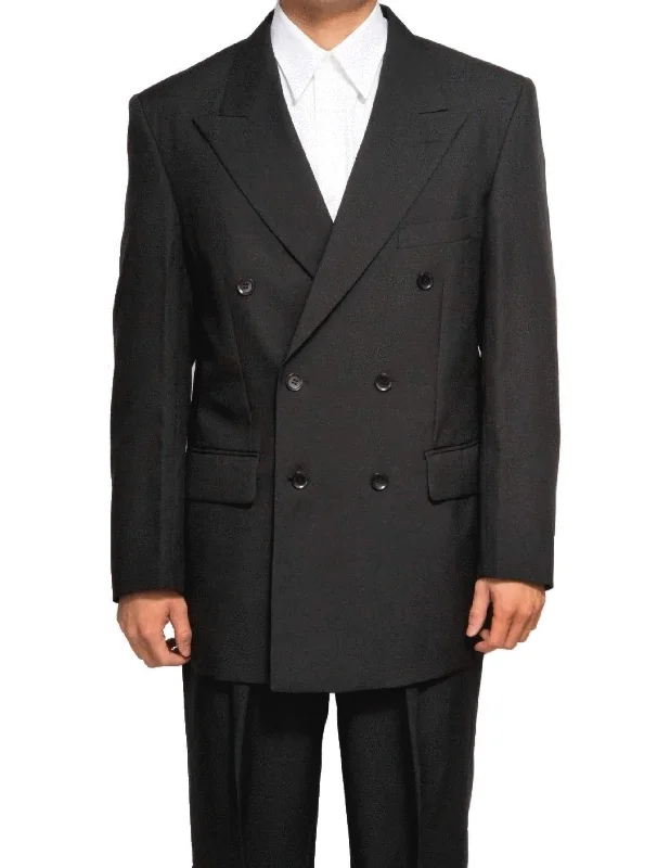 Stylish Jackets Black Regular Fit Double Breasted 2 Piece Suit
