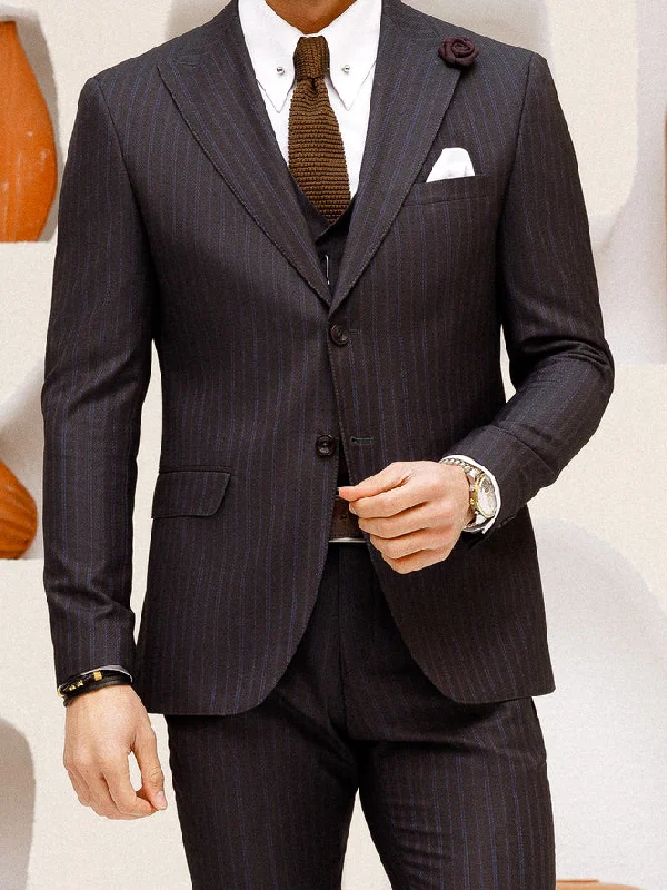 Travel Wardrobe Black Striped Slim-Fit Suit 3-Piece