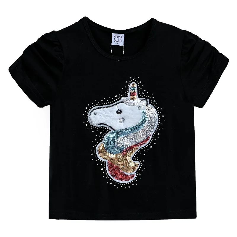 Relaxed Jackets Black Unicorn Applique T-Shirt