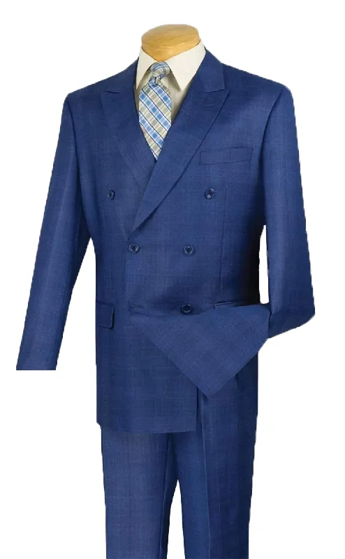 Designer Pieces Blue Double Breasted 2 Piece Suit Regular Fit Glen Plaid