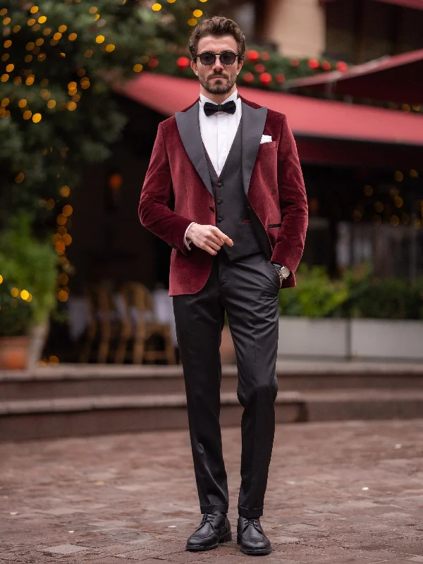 Casual Footwear Bordeaux Velvet Slim-Fit Tuxedo 3-Piece