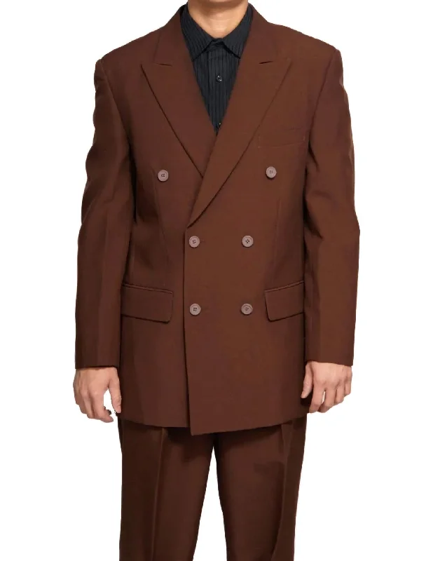 Urban Tees Brown Regular Fit Double Breasted 2 Piece Suit