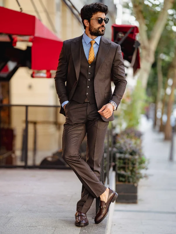 Weekend Styles Brown Slim-Fit Suit 3-Piece