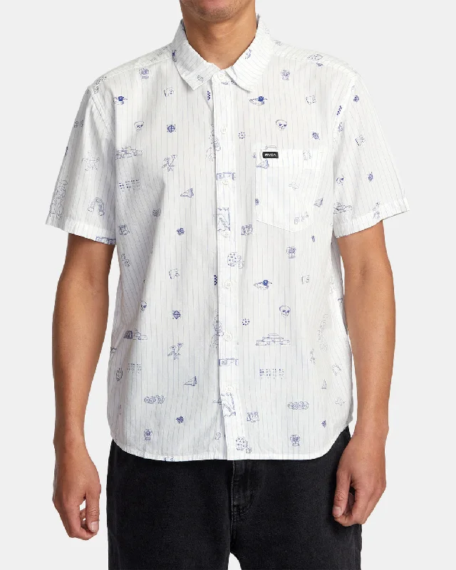 Sporty Jackets College Ruled Short Sleeve Shirt - Antique White
