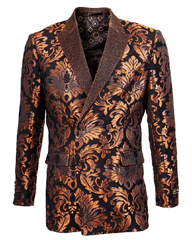 Active Styles Slim Fit Rust Paisley Pattern Double Breasted Blazer
