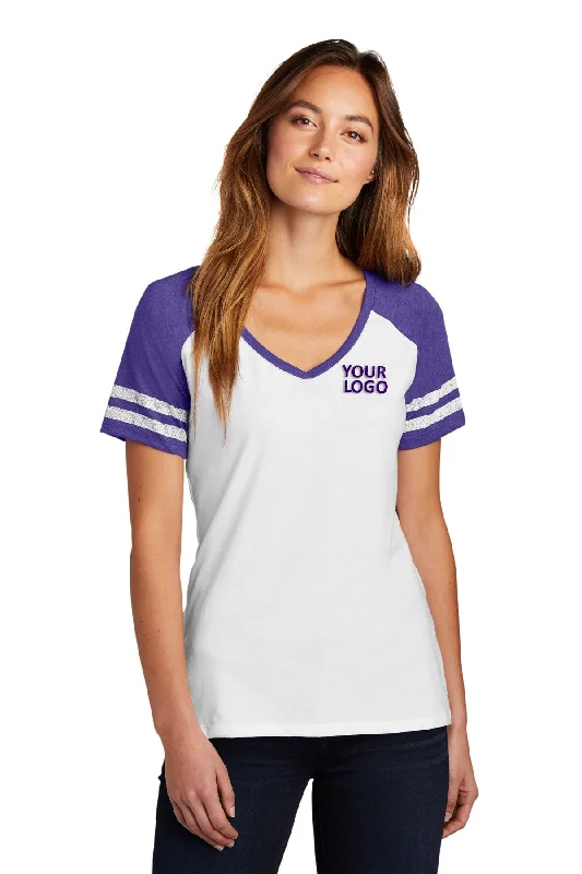 Sports Gear District Made Ladies Game V-Neck Tee's, White/ Heathered Purple