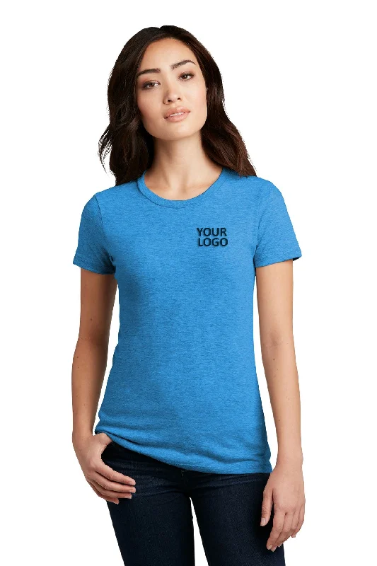 Travel Wear District Made Ladies Perfect Blend Crew Tee's, Heathered Bright Turquoise