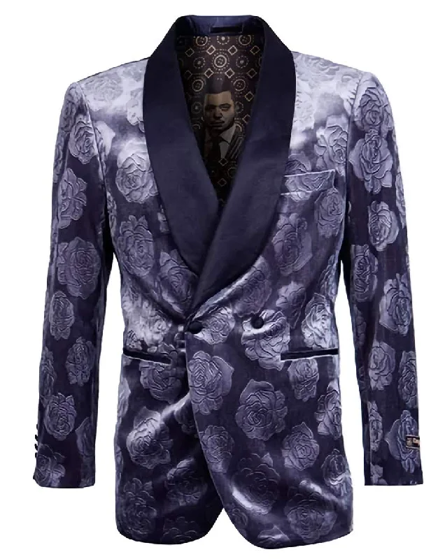 Formal Casuals Slim Fit Royal Blue Floral Pattern Double Breasted Blazer