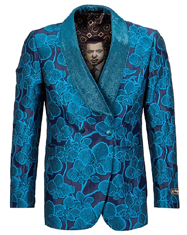 Smart Tops Turquoise Slim Fit Dinner Jacket Double Breasted Blazer
