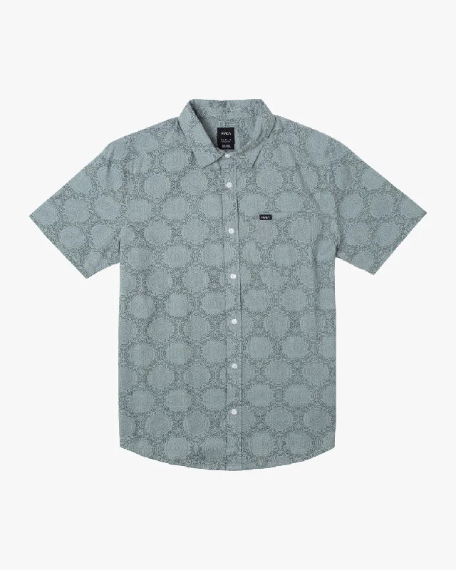 Fall Fashion Endless Seersucker Print Short Sleeve Shirt - Scrub