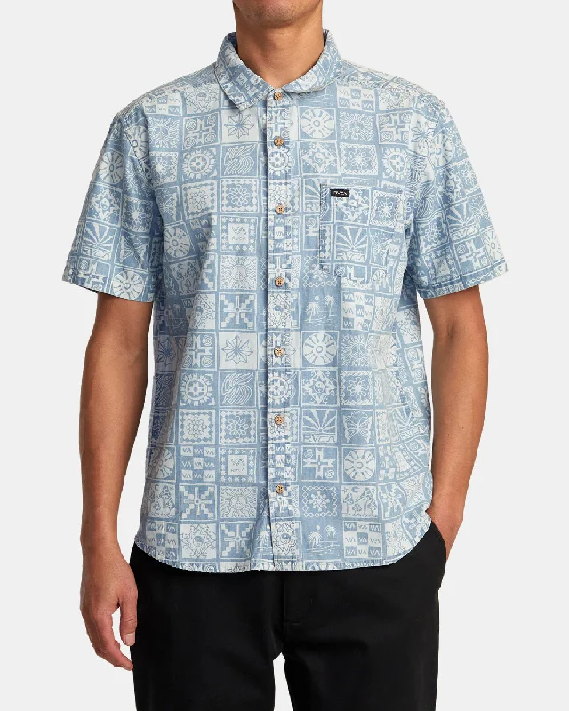 Cozy Jackets Frame Chambray Short Sleeve Shirt - Light Blue