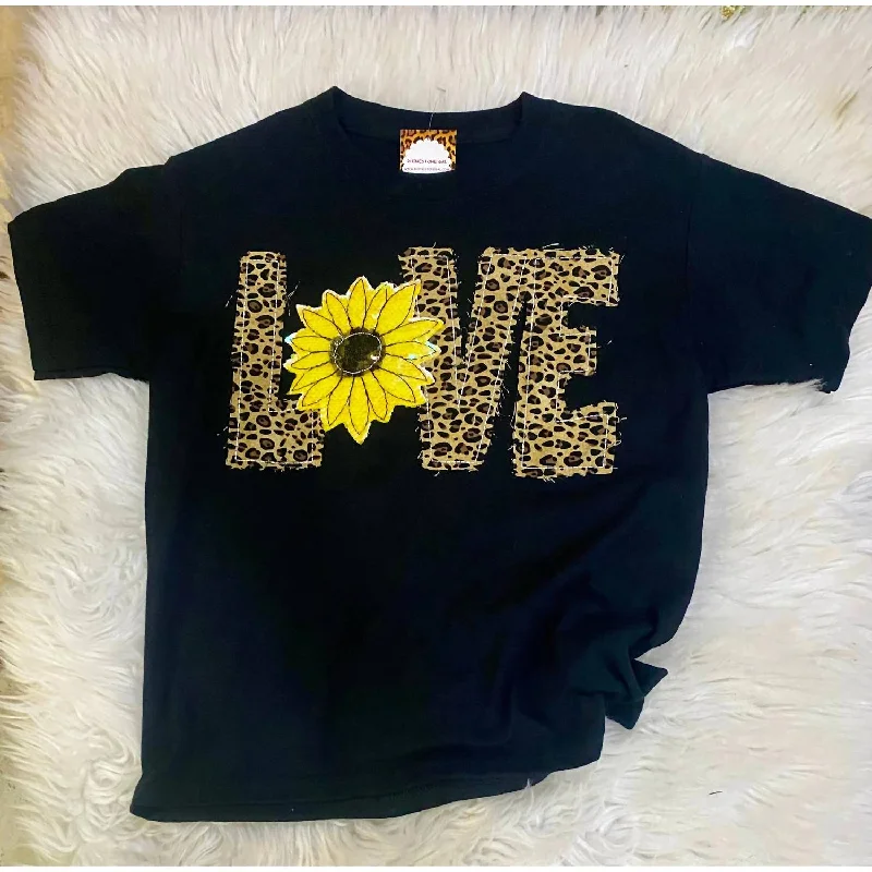 Minimal Apparel Girl's Hand Sewn Leopard Love Tee In Black