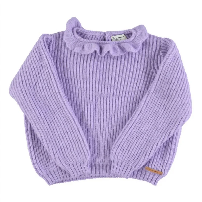 Summer Trends Girls Knitted Sweater W/ Collar In Lilac