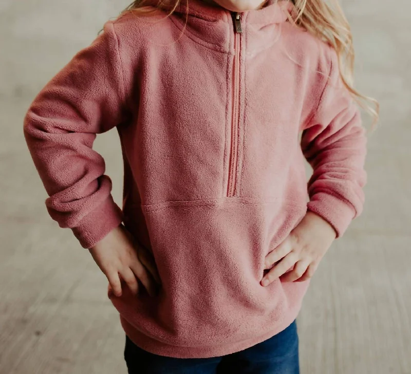 Modern Basics Girl's Youth Halfzip Sweatshirt In Cozy Cutie Raspberry