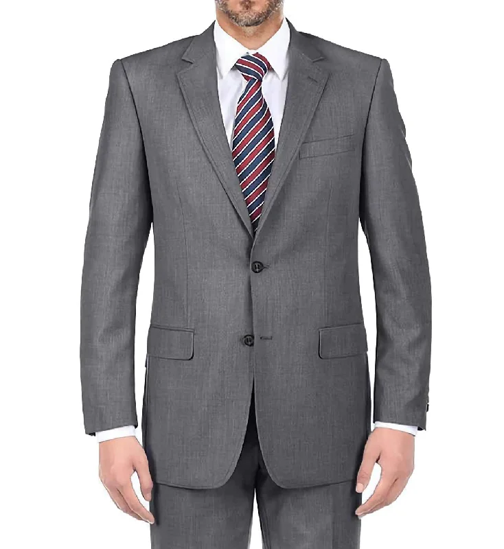 Fashion Jeans Gray 100% Virgin Wool Regular Fit Pick Stitch 2 Piece Suit 2 Button