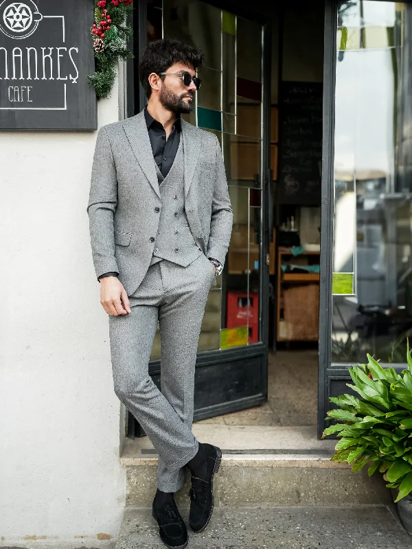 Fashionable Wear Grey Slim-Fit Suit 3-Piece