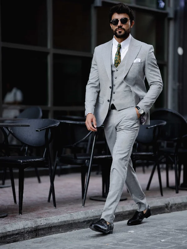 Fashion Bottoms Grey Slim-Fit Suit 3-Piece