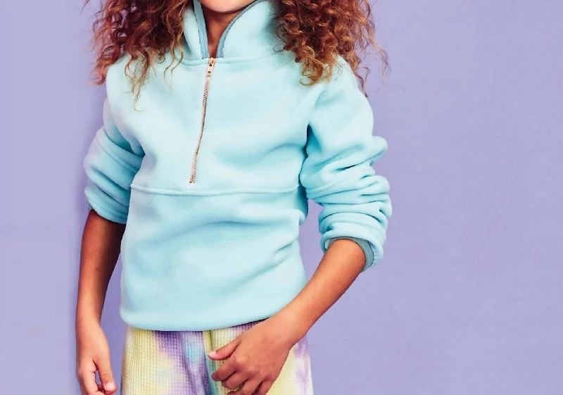Practical Clothing Half-Zip Pullover In Aqua