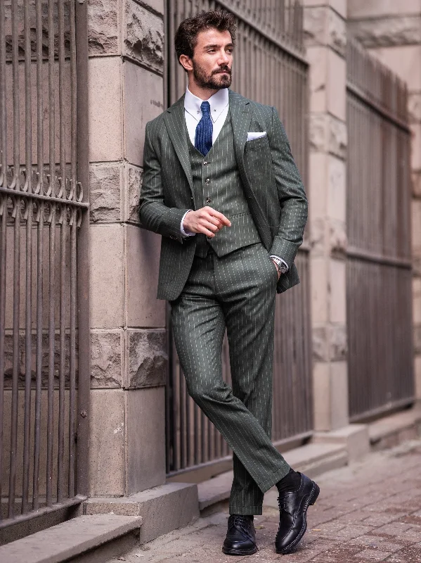 Athletic Tops Khaki Striped Slim-Fit Suit 3-Piece