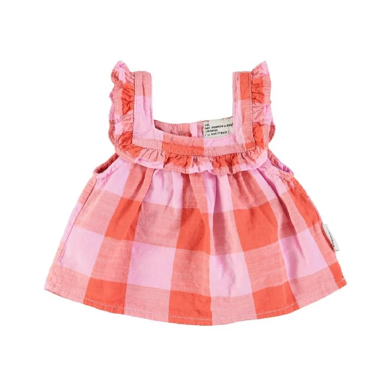Summer Wear Kids Girls Sleeveless Blouse In Lilac/red Checkered