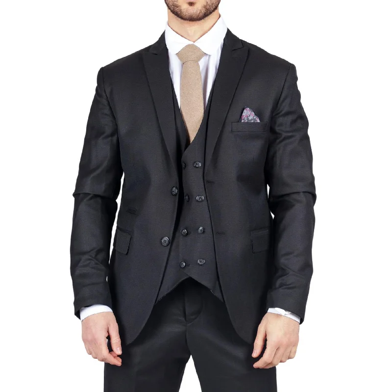Formal Shirts Men's Black Suit Double Breasted 3 Piece Formal Dress