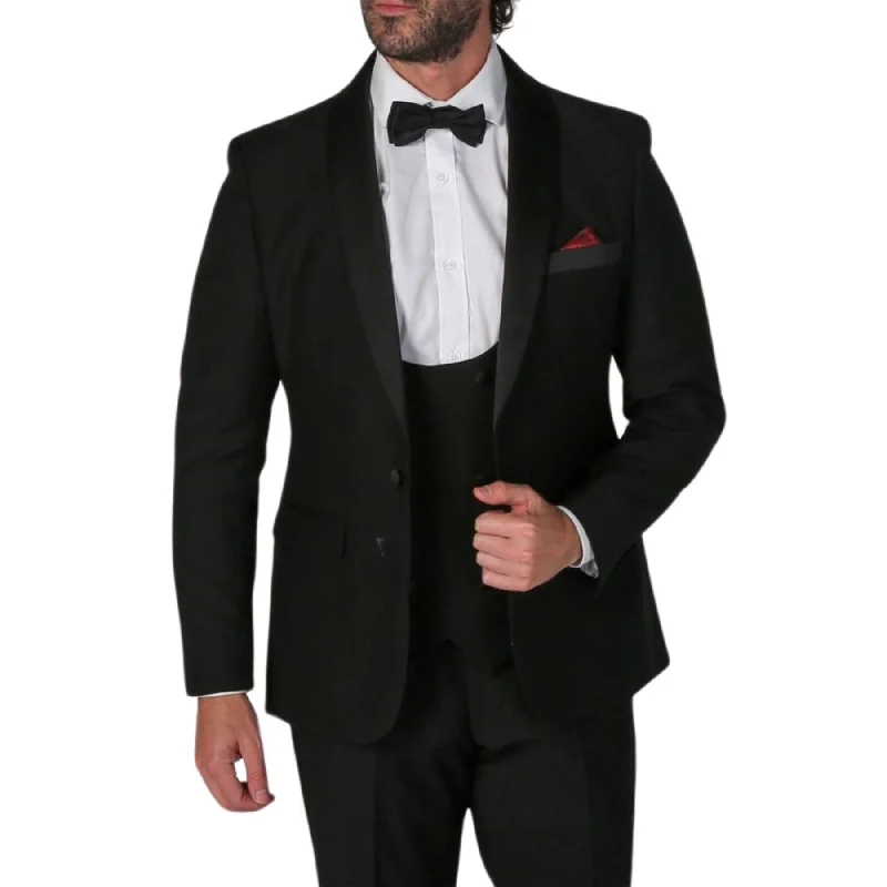 Elegant Outfits Men's Black Tuxedo Suit 3 Piece Shawl Lapel Formal Wedding Dress