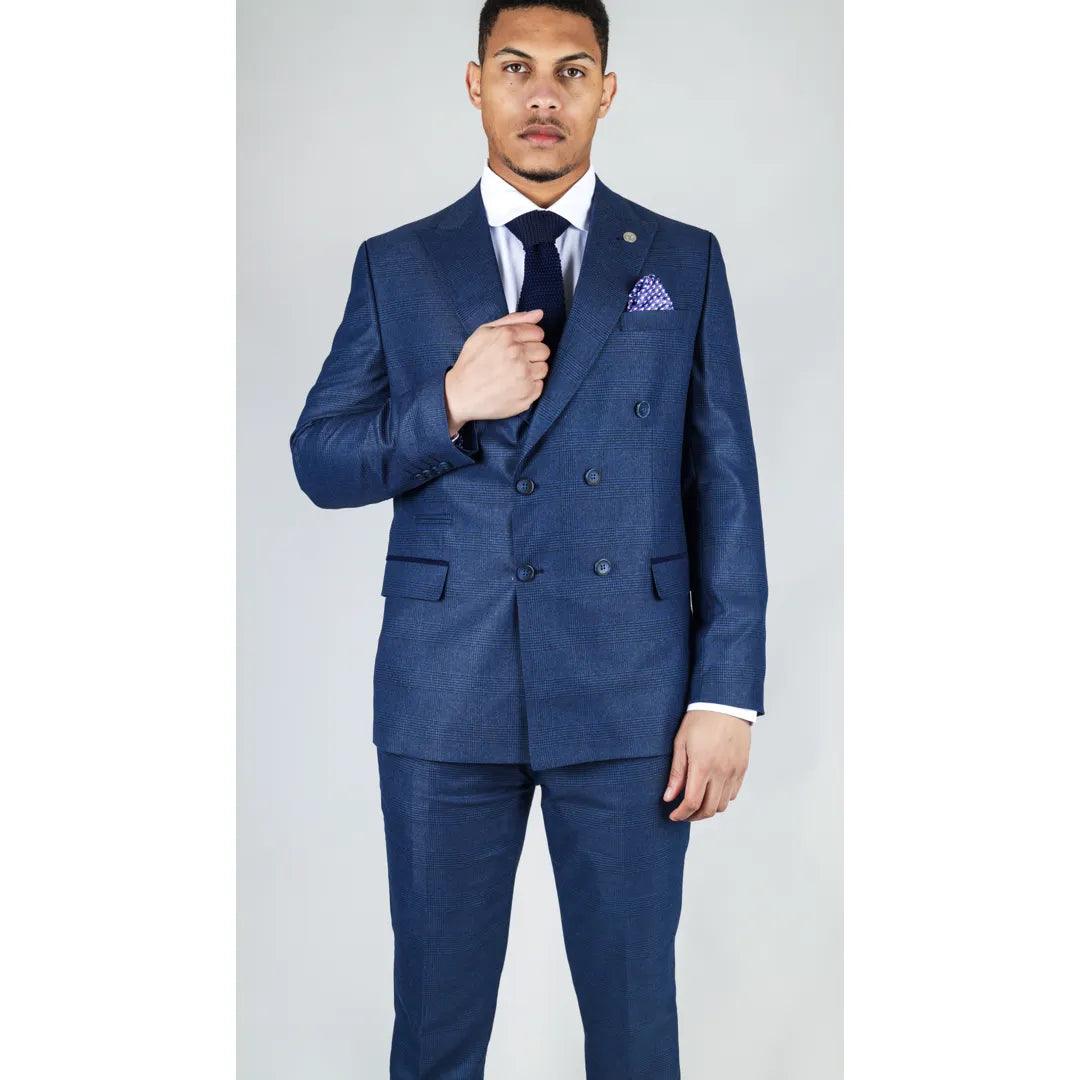 Smart Pants Men's Blue Suit 2 Piece Double Breasted Check Formal Dress