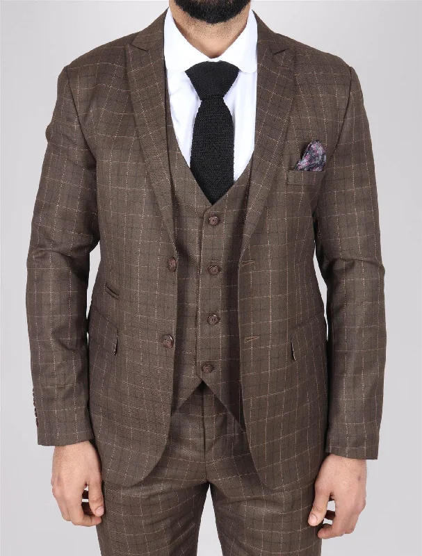Fresh Outfit Men's Brown Suit Prince Of Wales Check Tailored Fit 3 Piece Formal Dress Fresh Outfit Men's Brown Suit Prince Of Wales Check Tailored Fit 3 Piece Formal Dress