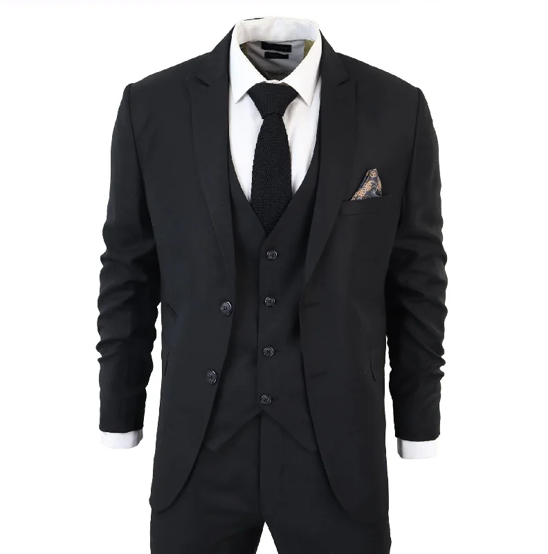 Streetwear Clothing Men's Classic Black Suit 3 Piece Tailored Fit Vintage Office Funeral Security Waiter Wedding Streetwear Clothing Men's Classic Black Suit 3 Piece Tailored Fit Vintage Office Funeral Security Waiter Wedding