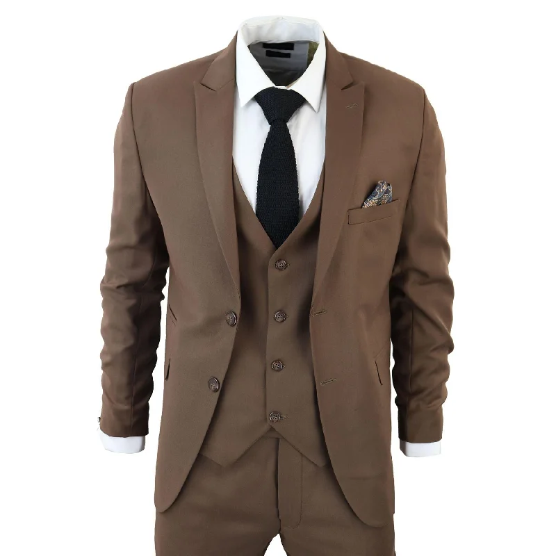 Business Casual Men's Classic Brown Suit 3 Piece Tailored Fit Vintage Office Wedding Prom Business Casual Men's Classic Brown Suit 3 Piece Tailored Fit Vintage Office Wedding Prom