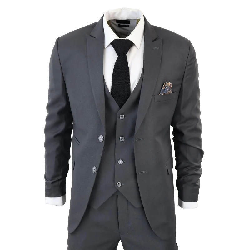 Smart Casual Wear Men's Classic Charcoal Grey Suit 3 Piece Tailored Fit Vintage Office Wedding Prom Smart Casual Wear Men's Classic Charcoal Grey Suit 3 Piece Tailored Fit Vintage Office Wedding Prom