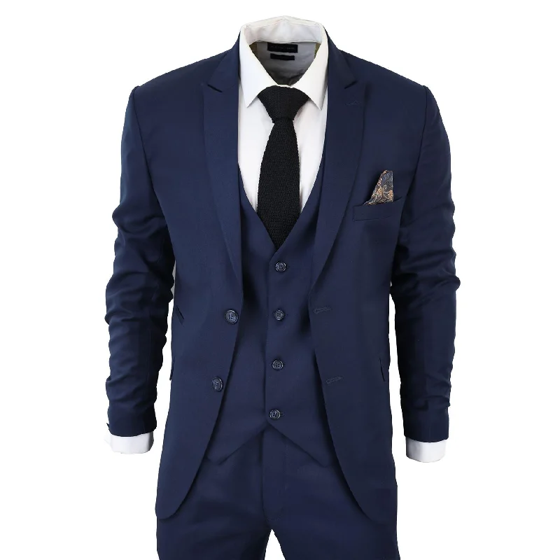 All-Weather Outfits Men's Classic Navy Blue Suit 3 Piece Tailored Fit Vintage Office Wedding Prom All-Weather Outfits Men's Classic Navy Blue Suit 3 Piece Tailored Fit Vintage Office Wedding Prom